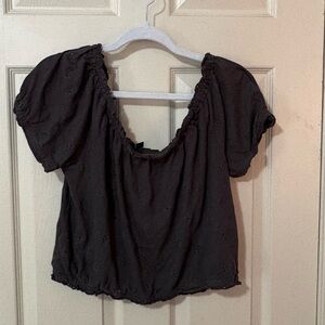 American Eagle Gray-Black Floral Eyelet Off the Shoulder Crop Blouse